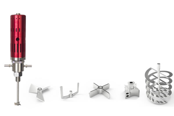 霍桐儀器實驗室微小型機(jī)械攪拌反應(yīng)釜的幾種攪拌槳型和攪拌電機(jī)配件照片